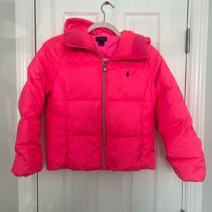 Girls Polo Ralph Lauren puffer jacket bright pink. Size 12-14